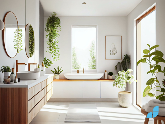 A bathroom design with sustainable style and materials. 